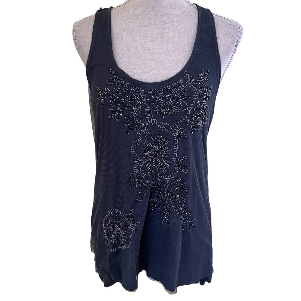 Halogen Grey Mesh Racerback Embellished Tank M